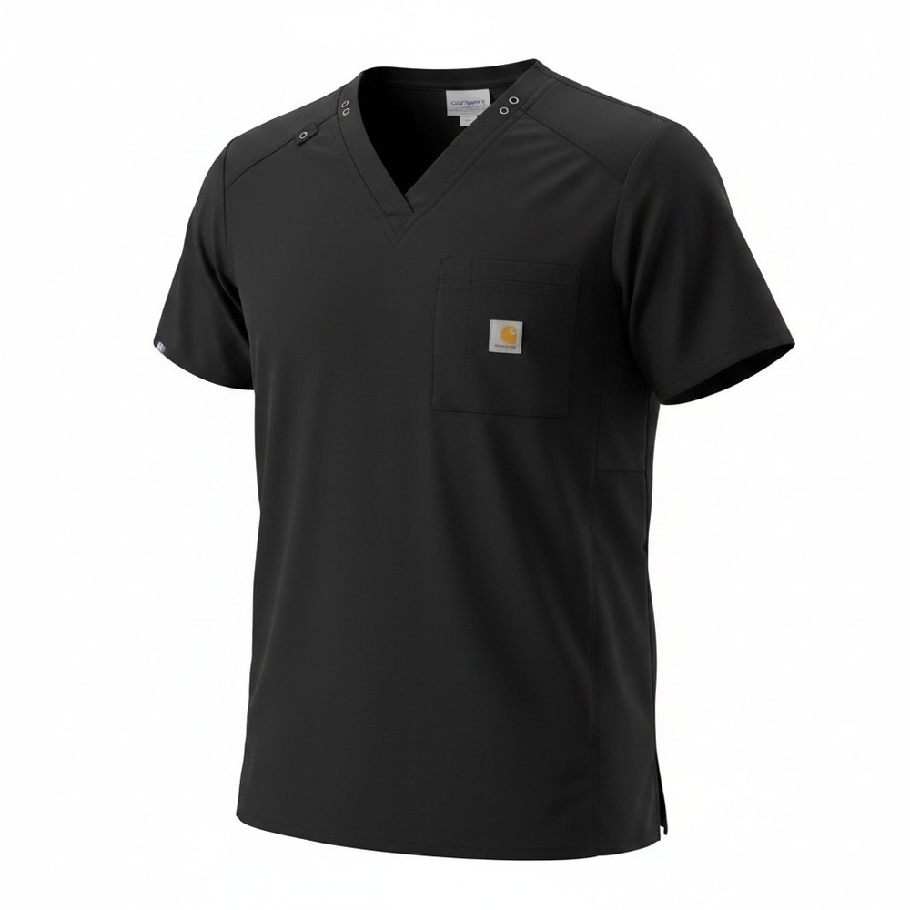 Carhartt Scrub Top‎ Mens S Black Excellent Force Modern Fit V-Neck C15106